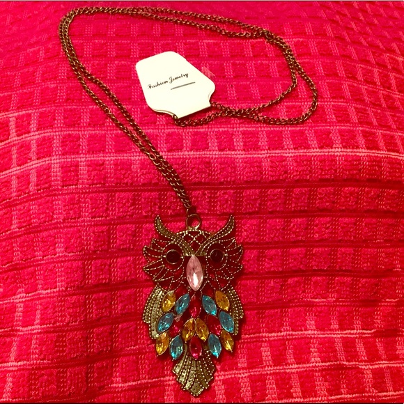 Jewelry - Owl Necklace with multi color gemstones.